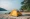 Yellow tent on tropical beach