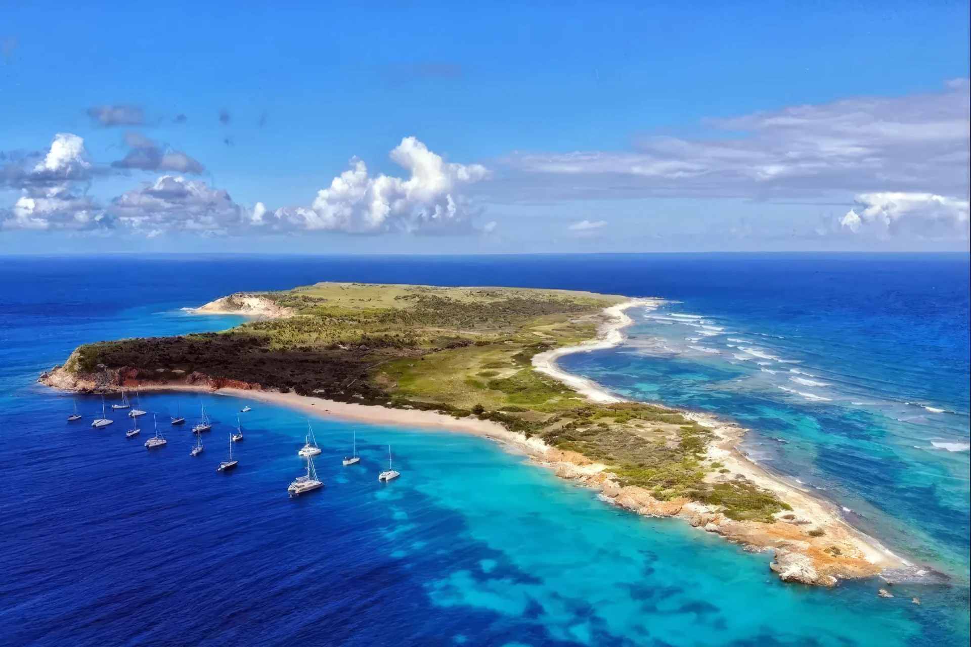 Flying over Tintamarre island with a drone in St. Martin