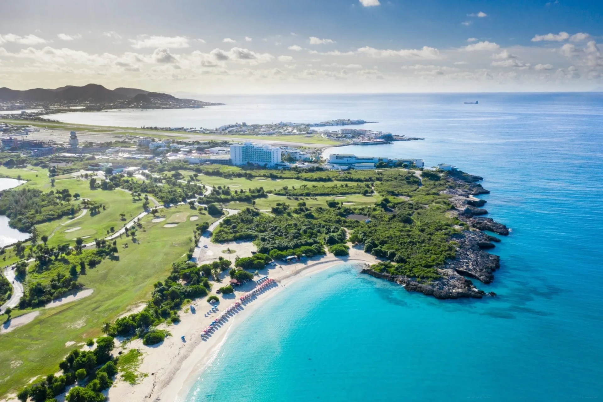 Drone shot of Mullet Bay, St. Maarten