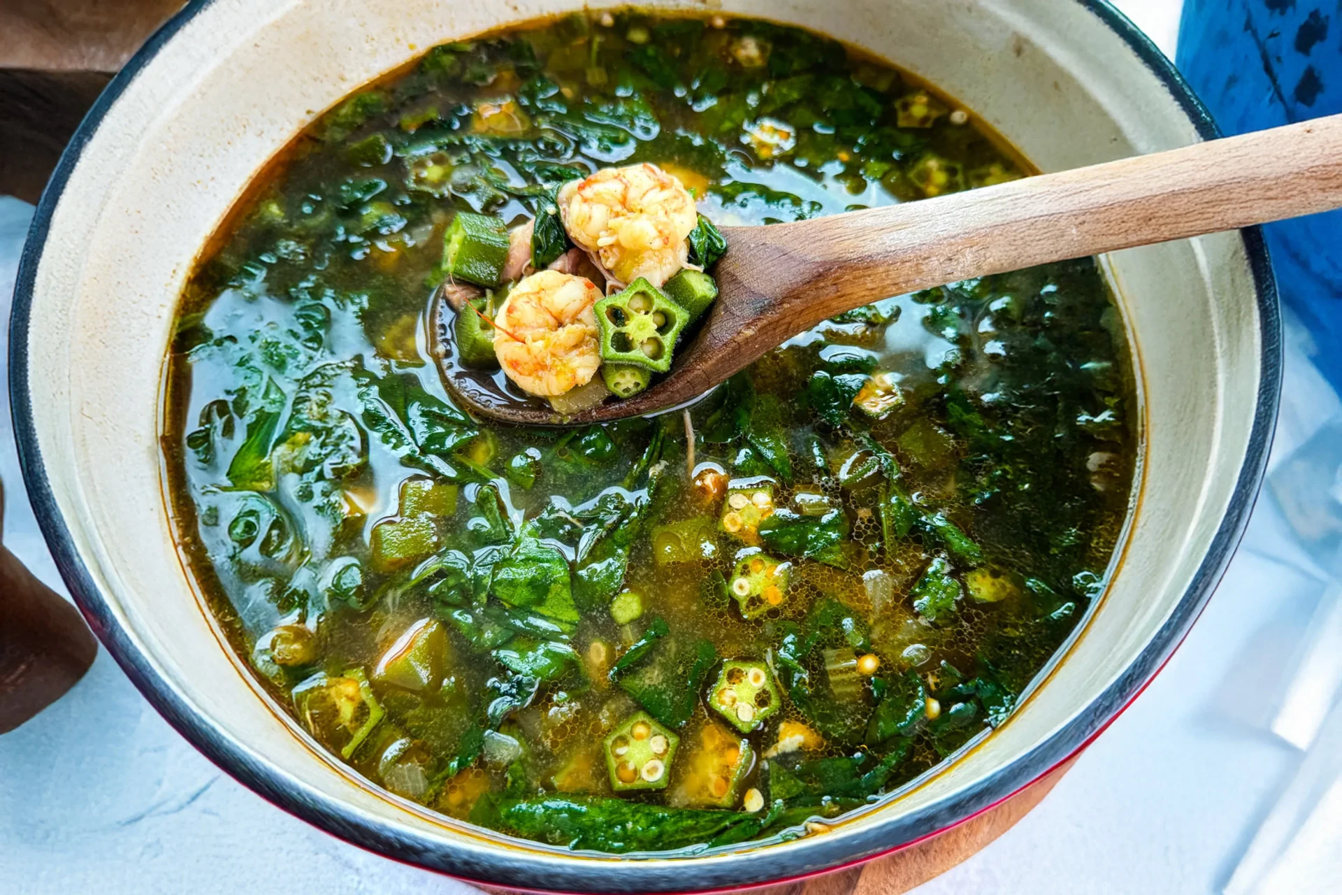 Curacao guiambo soup with okra and shrimp